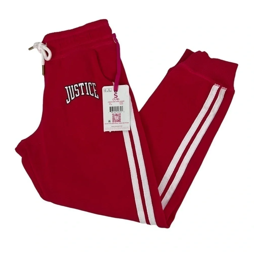 NWT JUSTICE Girl’s Side Taped Jogger Sweatpants Sz Small (7/8) Multi Color